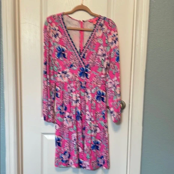 Lilly Pulitzer | Dresses | Lilly Pulitzer Vibrant Pink And Blue Long Sleeve  Dress | Poshmark